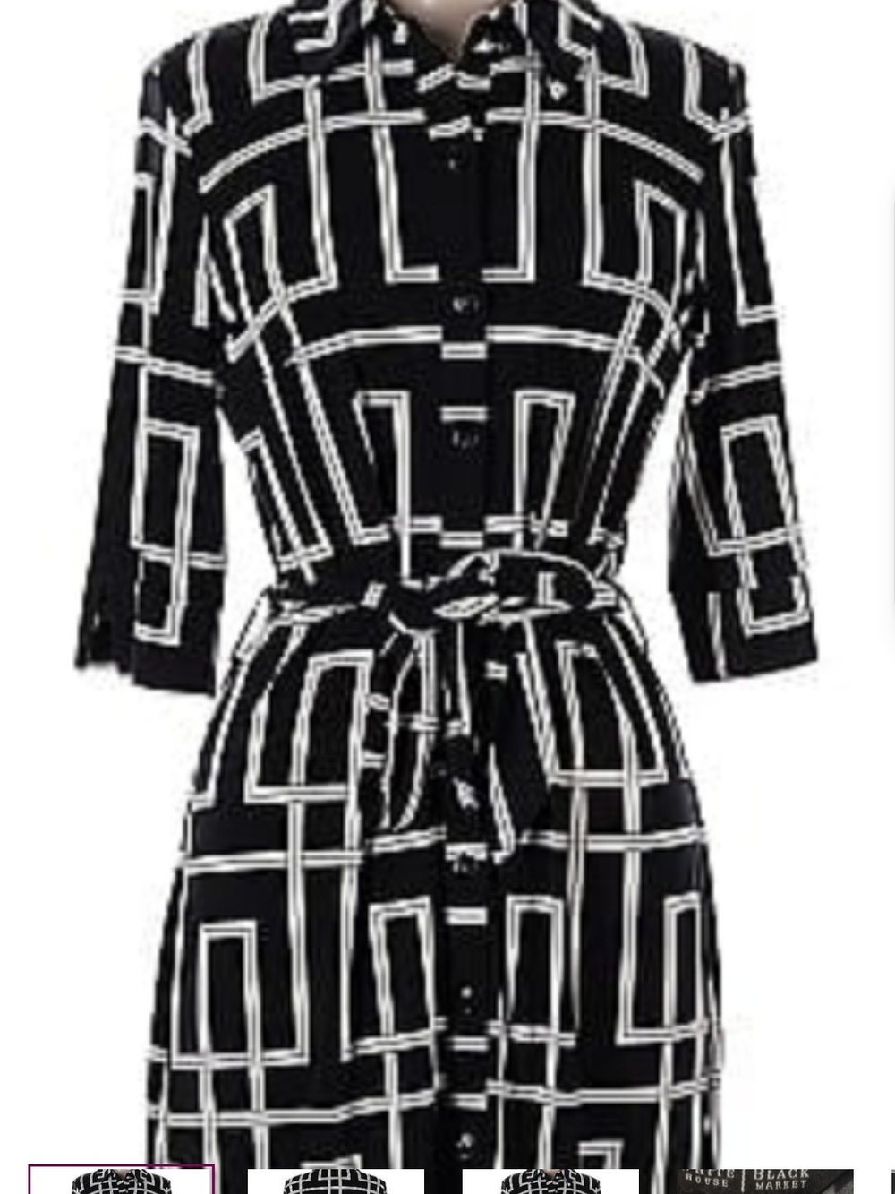 Black & White Geometric Shirt Dress with Tie Waist Size 4